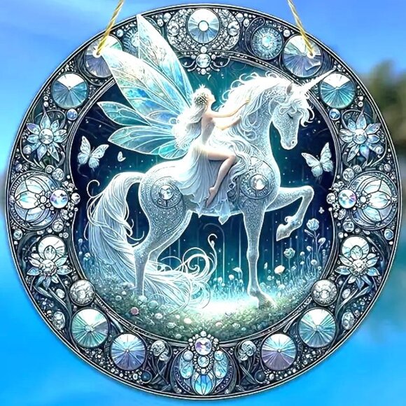 Suncatcher Fairy Unicorn Fantasy Hanging Window Decor Art Colorful In/Outdoor - Picture 2 of 4